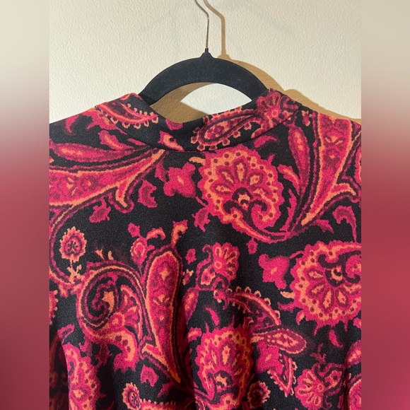AGB paisley dress women S print high neck midi 3/4 sleeve red lightweight new - Picture 3 of 14